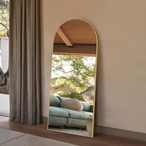22 in. W x 65.5 in. H Oversized arched wooden classic full-length gold wall-mounted/standing mirror wall mirror