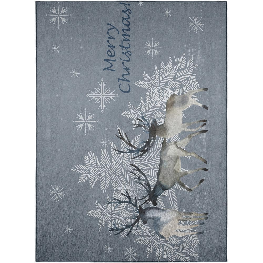 Cozy Winter Gray 30 in. x 46 in. Indoor/Outdoor Washable Area Rug
