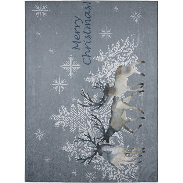 Addison Rugs Cozy Winter Gray 5 ft. x 7 ft. 6 in. Indoor/Outdoor Washable Area Rug