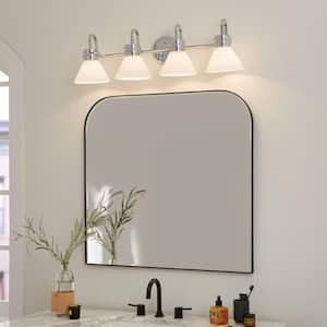 Farum 34 in. 4-Light Chrome Modern Bathroom Vanity Light with Opal Glass Shades