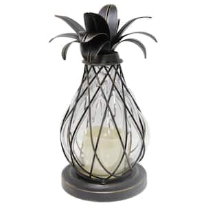 12.5 in. Aged Bronze Outdoor Patio LED Candle Pineapple Lantern