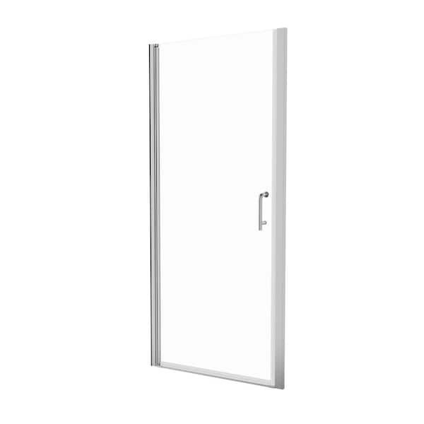 VANITYFUS 32 to 33-3/8 in. W. x 72 in. H Pivot Semi-Frameless Shower Door in Chrome Finish with SGCC Certified Clear Glass