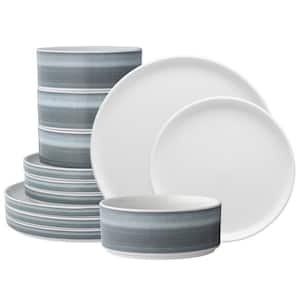 ColorStax Ombre Charcoal Gray Porcelain Stax 12-Piece Dinnerware Set (Service for 4)