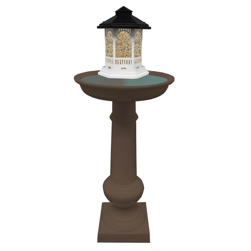 Oakland Living 40 in. Modern Round Cast Aluminum Metal Brown Bird Bath and Bird Feeder Combo