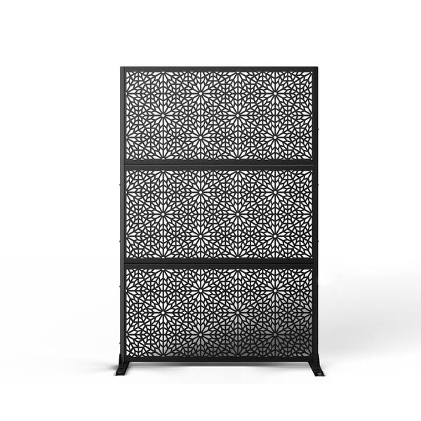 Lirago 71 x 47 in. Modern Black Patio Privacy Screen with Stand Flower-shaped Panels Wall Decal