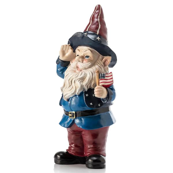 12 in. Tall Outdoor Patriotic Garden Gnome Saluting Statue
