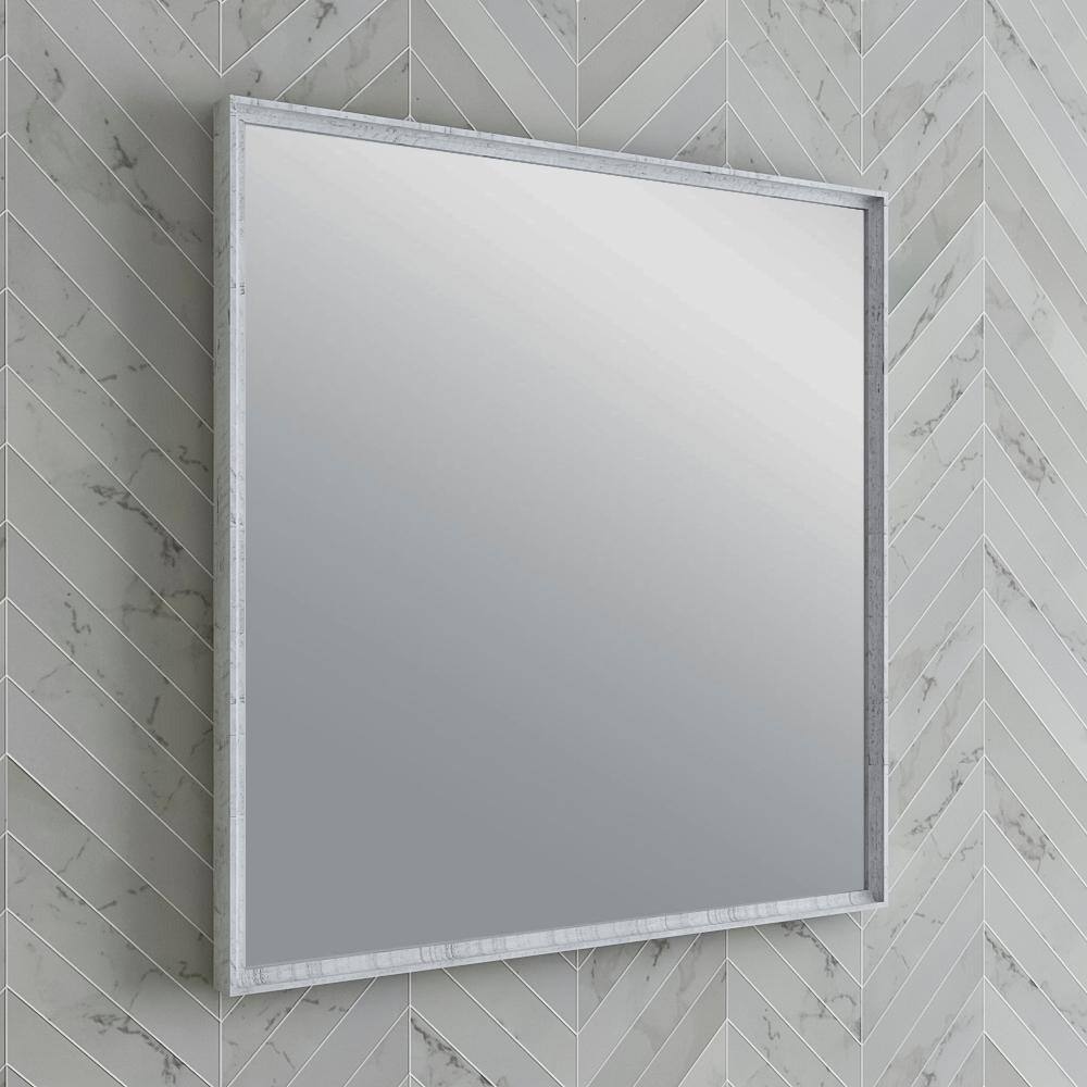 Formosa Rustic White 32" Square Solid Acacia Wood Bathroom Vanity Mirror