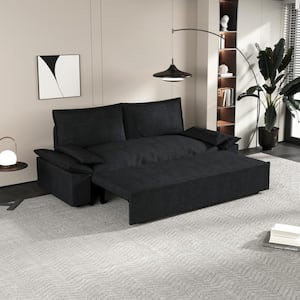 3-in-1 Convertible 70.1 in. Black Soft Velvet Queen Size Sofa Bed with 2-Soft Pillows