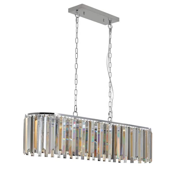 VEVETTA 39.4 in. 8-Light Chrome Crystal Chandelier, Hanging Light Fixture with Adjustable Height (Bulb Not Included)