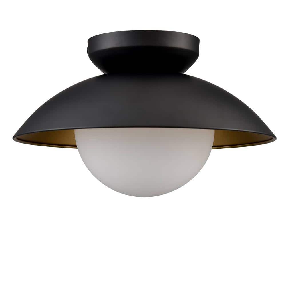 Matte Black and Gold Glass Globe Flush Mount Ceiling Light