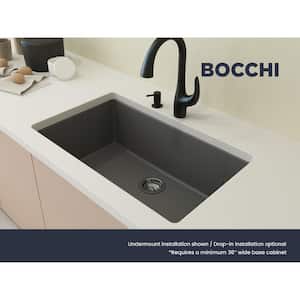Campino Uno Concrete Gray Granite Composite 33 in. Single Bowl Drop-In/Undermount Kitchen Sink with Strainer