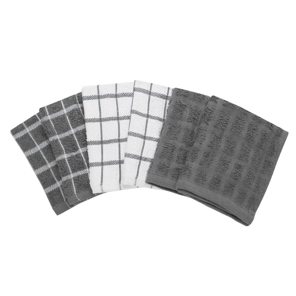 Gray Terry Cotton Check Dish Cloth Set of Six