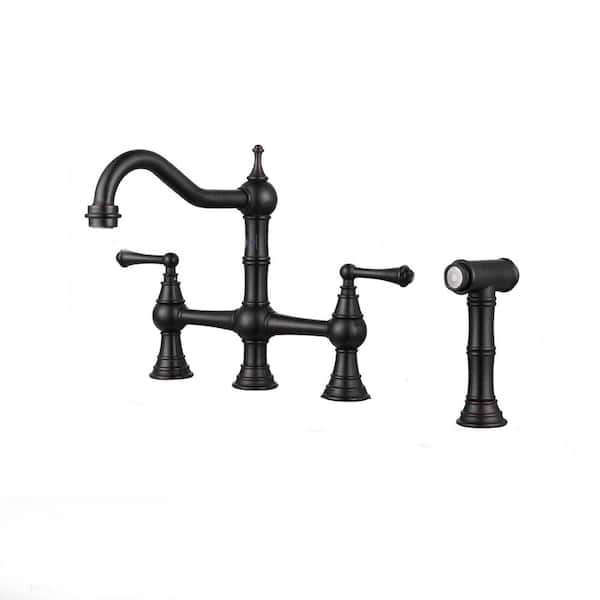 ALEASHA Double Handle Bridge Kitchen Sink Faucet with Side Sprayer in Oil Rubbed Bronze
