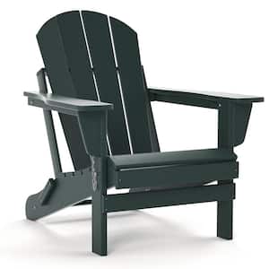 Dark Green HDPE Outdoor Folding Adirondack Chair, All-Weather Proof