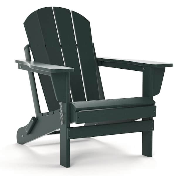 Sudzendf Dark Green HDPE Outdoor Folding Adirondack Chair, All-Weather Proof