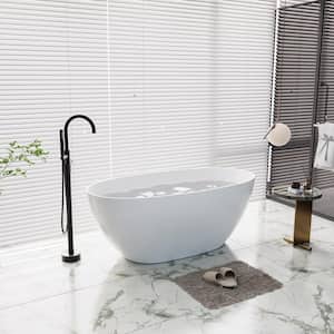 59.45 in. x 29.33 in. Oval Solid Surface Stone Resin Freestanding Double Slipper Soaking Bathtub in Matte White