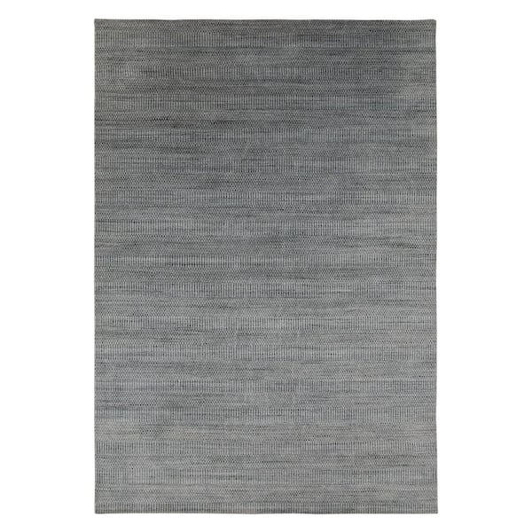 3 ft. x 5 ft. Silver And Blue Wool Striped Hand Woven Area Rug