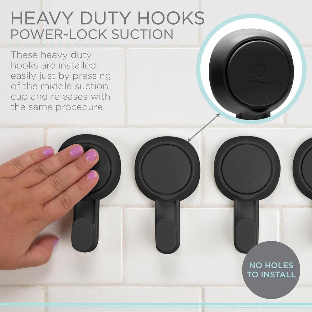 Matte Black Gel Suction Power Wall Mounted Hook Set