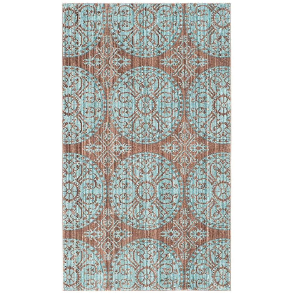 Valencia Brown and Blue 4' x 6' Synthetic Reversible Area Rug