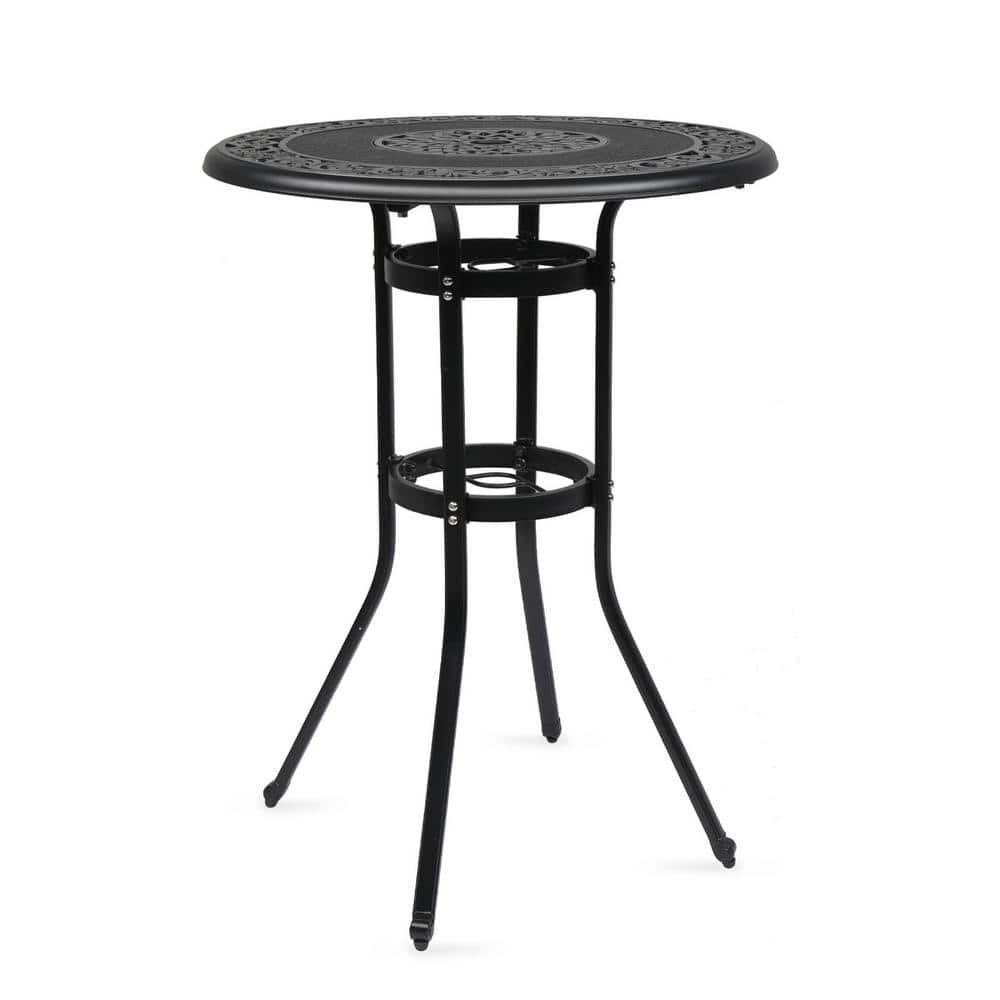 32" Black Cast Aluminum Round Outdoor Bar Table