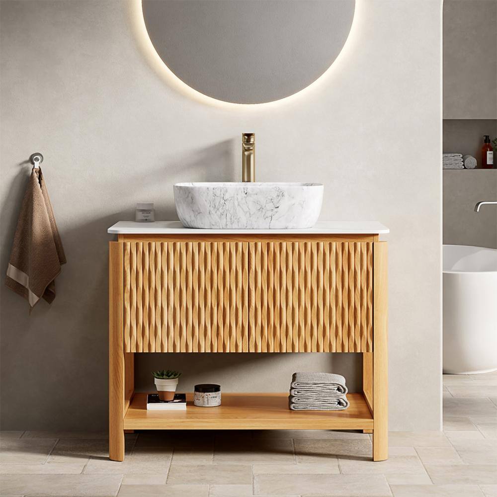 36 in.Single Sink Natural Wood Freestanding Bath Vanity,White Top,Gray Ceramic Basin,Soft-close Doors,Open Shelf price history on PriceWatchPro