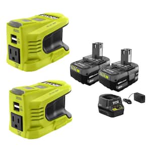 Two 150-Watt Power Source for ONE+ 18-Volt Battery with (2) 4.0 Ah Batteries and (2) Chargers