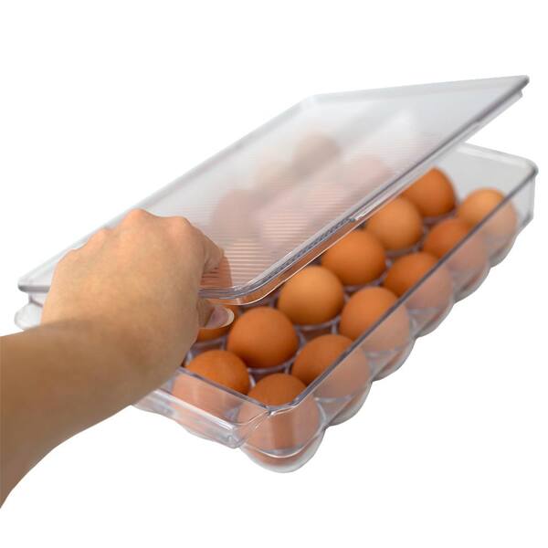 Clear Stackable Refrigerator Egg Storage Bin with Lid Stores 14 Eggs