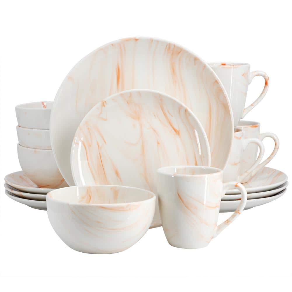 Fine Marble 16-Piece Porcelain Dinnerware Set in Orange