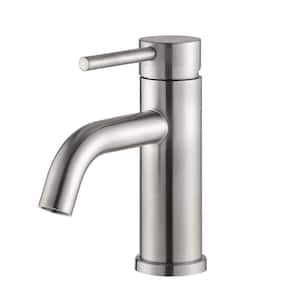 Single Handle Aerator Spout Single Hole Bathroom Faucet Deck Mount In Brushed Nickel