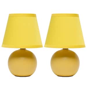 8.66 in. Yellow Traditional Petite Ceramic Orb Base Table Lamp Set with Matching Tapered Drum Fabric Shade (2-Pack)