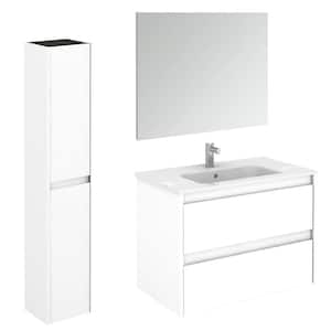 Ambra 31.6 in. W x 18.1 in. D x 22.3 in. H Bathroom Vanity Unit in Gloss White with Mirror and Column