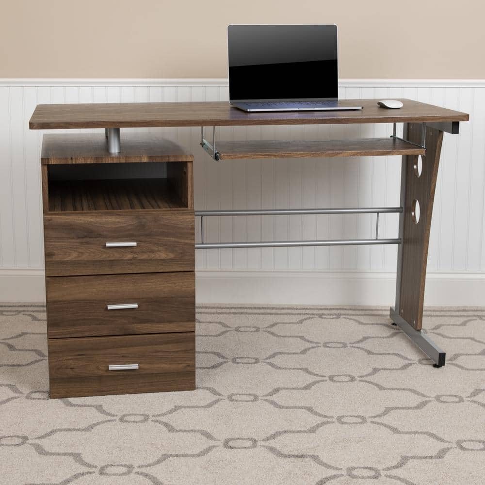 47.25 in. Rustic Walnut Rectangular 3 -Drawer Computer Desk with Keyboard Tray