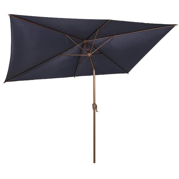 Unbranded 6.5 x 10 ft. Heavy Steel Market Push Button Tilt Rectangular Patio Umbrella in Navy Blue