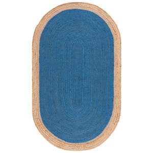 Natural Fiber Royal Blue/Beige Doormat 3 ft. x 4 ft. Woven Ascending Oval Area Rug