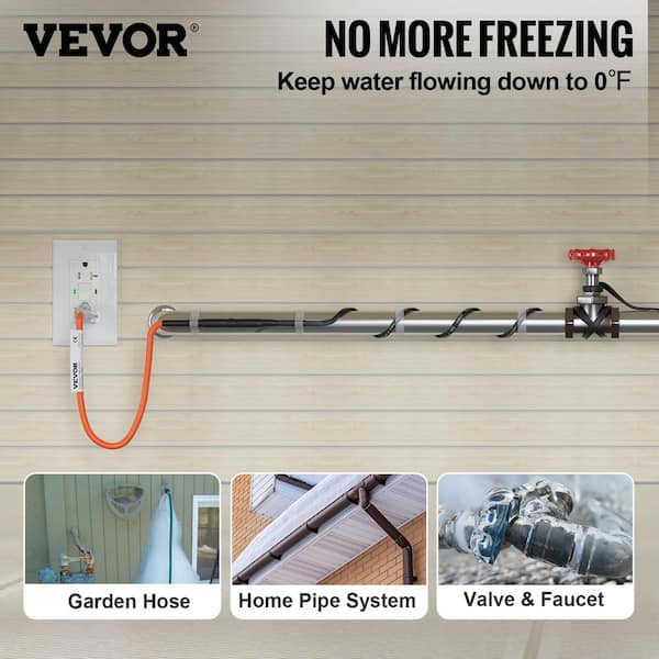 VEVOR Self-Regulating Pipe Heating Cable, 100-Feet 5W/ft Heat Tape for Pipes Freeze Protection, Protects PVC Hose, Metal and Plastic Pipe from