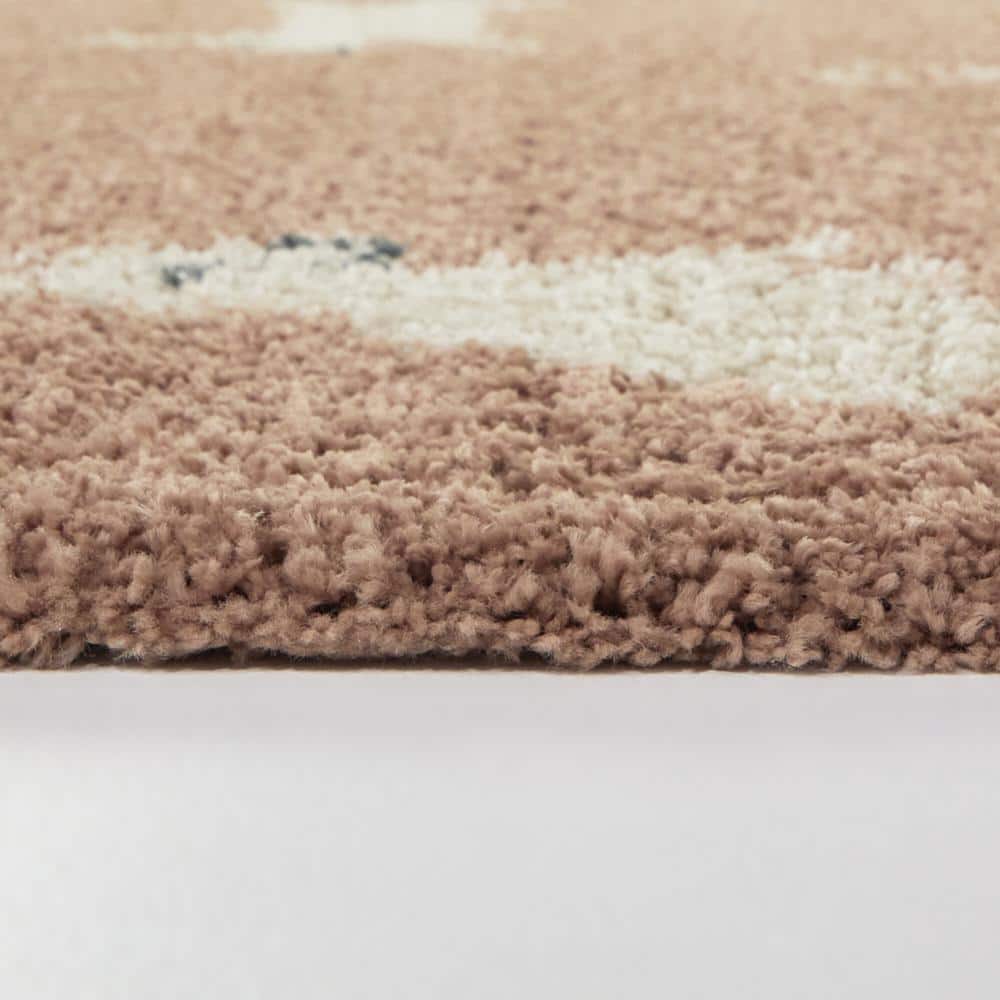 Arley Pink and White Bunny Pattern Synthetic Kids Rug