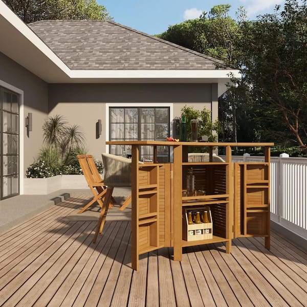 Litton Lane 41 in. H Brown Teak Wood Traditional Outdoor Bar