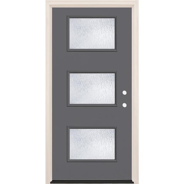 Builders Choice 36 in. x 80 in. Left-Hand/Inswing 3-Lite Rain Glass London Painted Fiberglass Prehung Front Door w/4-9/16 in. Frame