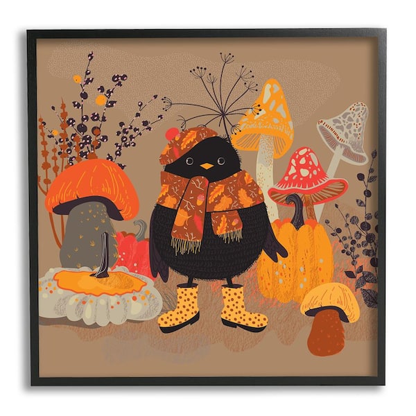 Stupell Industries Cozy Crow with Mushrooms by Verbrugge Watercolor 1-Piece Framed Graphic Print Animal Poster Art Print 17 in. x 17 in.