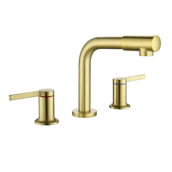 Staykiwi 8 in. Widespread Double Handle Bathroom Faucet with 360° Swivel Spout in Blushed Gold