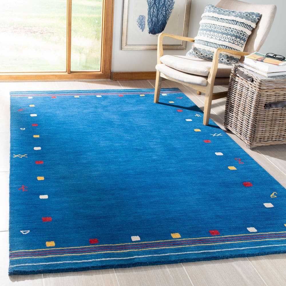 Blue Hand-Knotted Wool 8' x 10' Striped Area Rug