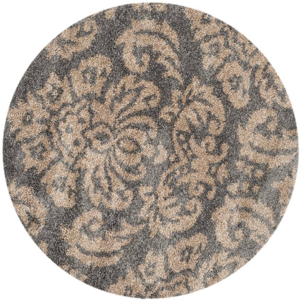 Florida Shag Gray/Beige 4 ft. x 4 ft. Round Medallion Floral Area Rug price history on PriceWatchPro