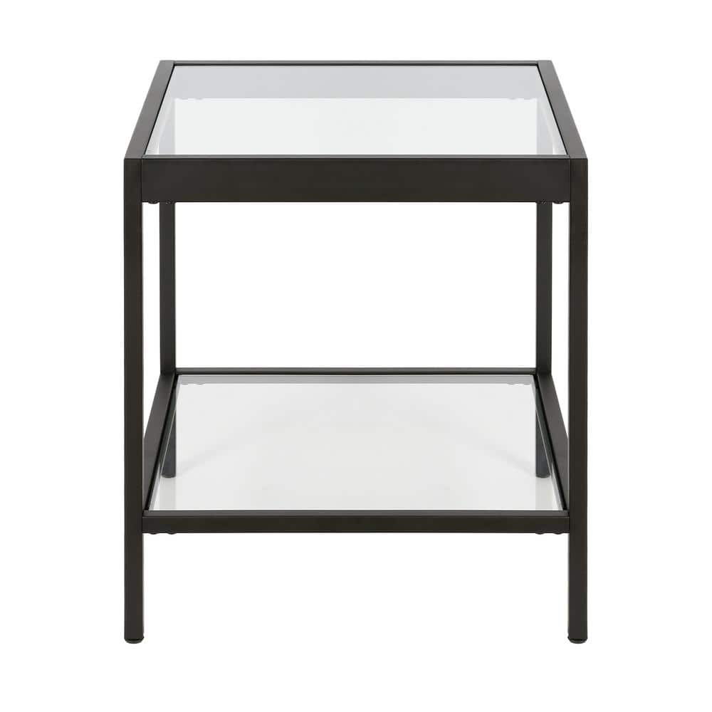 Evelyn&Zoe Alexis 20" Blackened Bronze Square Side Table with Glass Shelves