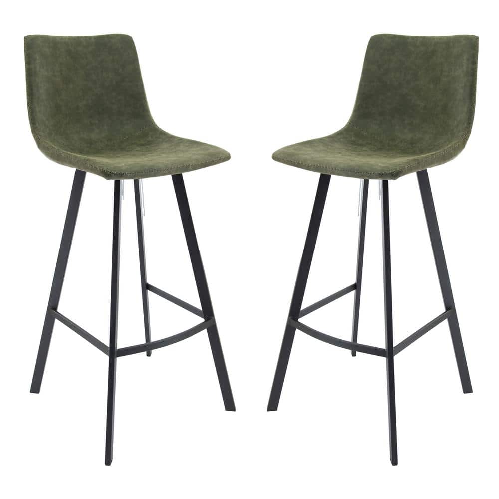 Elland Olive Green Leather Bar Stool with Iron Legs