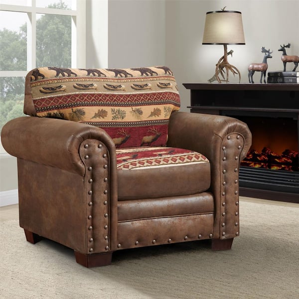 American Furniture Classics Sierra Lodge Brown Microfiber Arm Chair with Nailhead Trim (Set of 1)