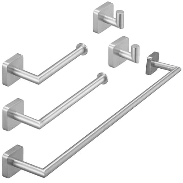 BWE 5-Piece Bath Hardware Set with Towel Bar Towel Hook Toilet Paper Holder in Brushed Nickel