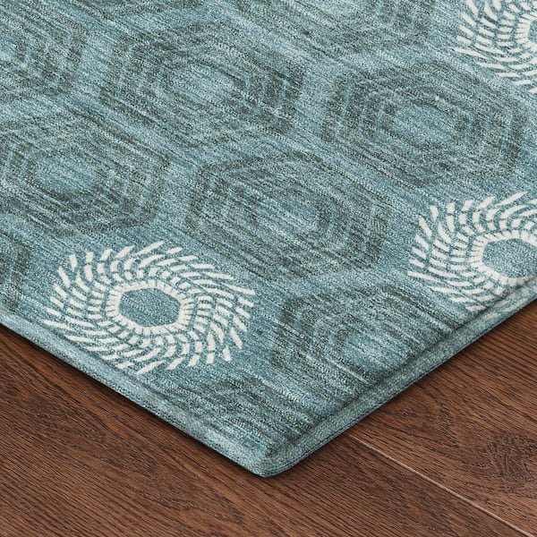 Mayfield Premium Machine Washable Abstract AMF2559 Teal 10 ft. x 14 ft. Area Rug