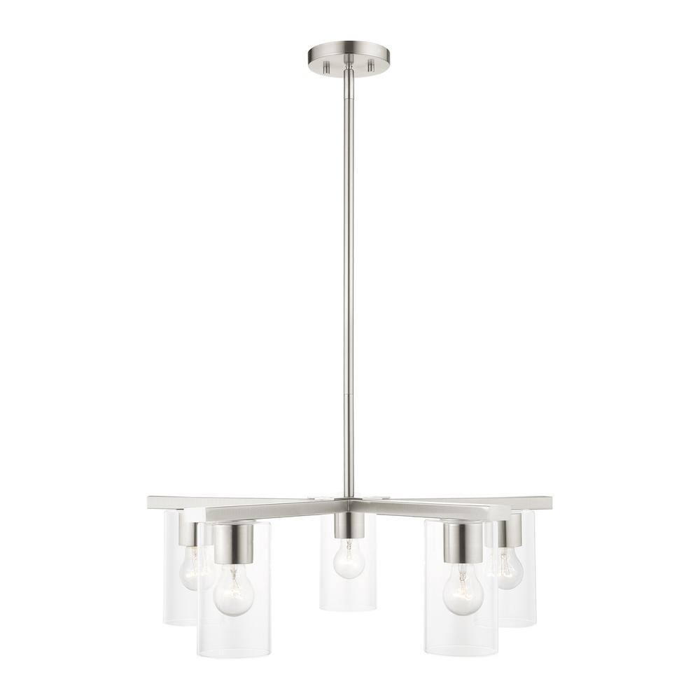 Zurich 26" Brushed Nickel and Crystal 5-Light Chandelier