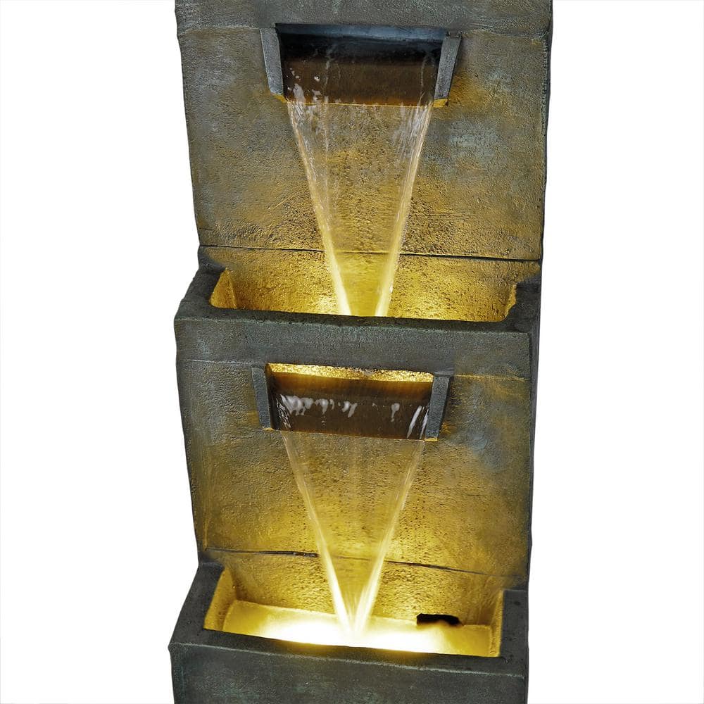 40" Gray Polyresin 2-Tier Modern Fountain with LED Lights