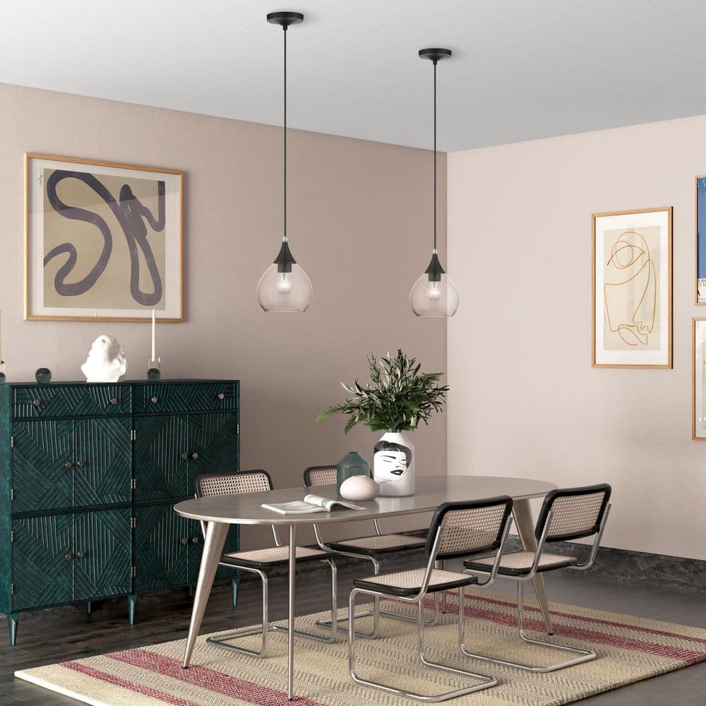 Catania Black and Brushed Nickel 1-Light Mini Pendant with Clear Glass